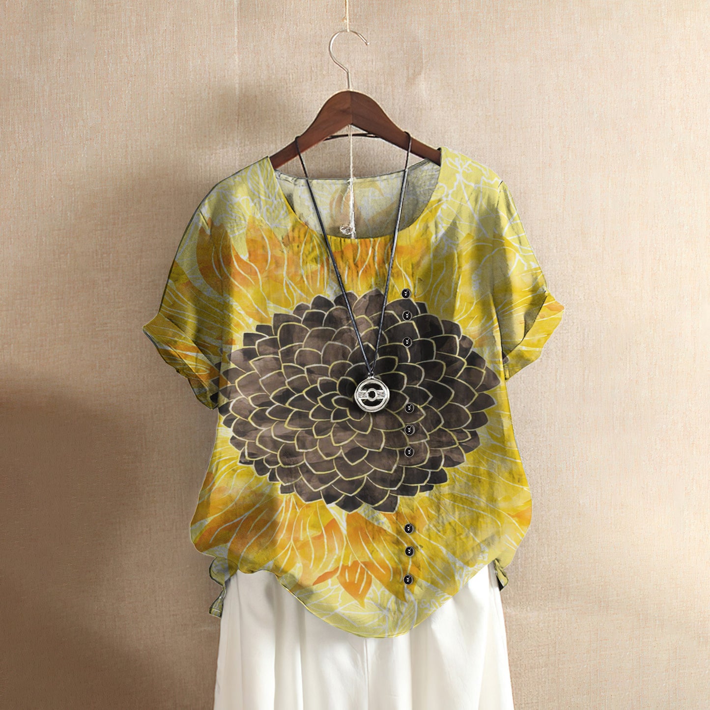 Sunflower Casual Short Sleeve Shirt | Summer Blouse | Women Cotton T-shirt