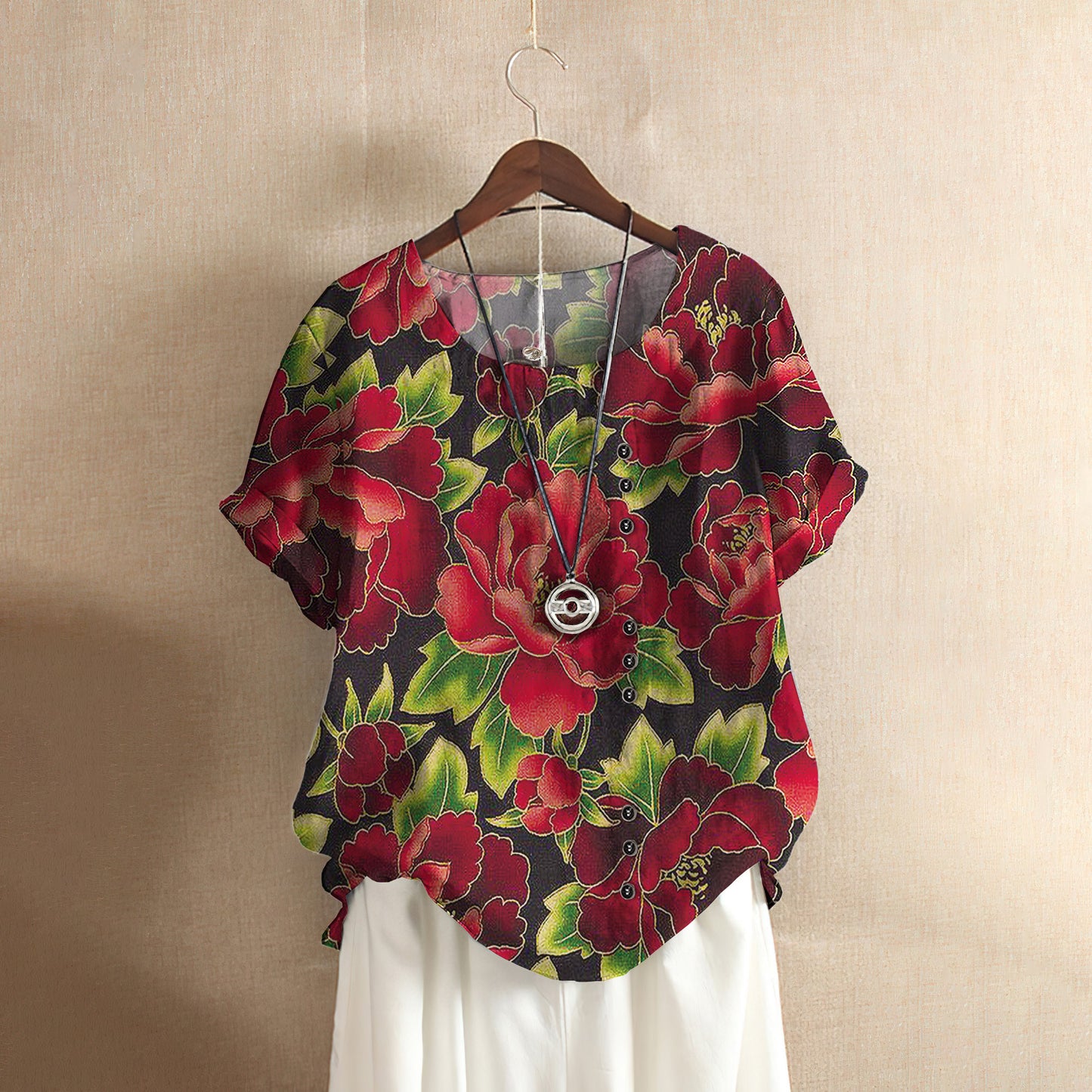Peony Sunsine Casual Short Sleeve Shirt | Summer Blouse | Women Cotton T-shirt