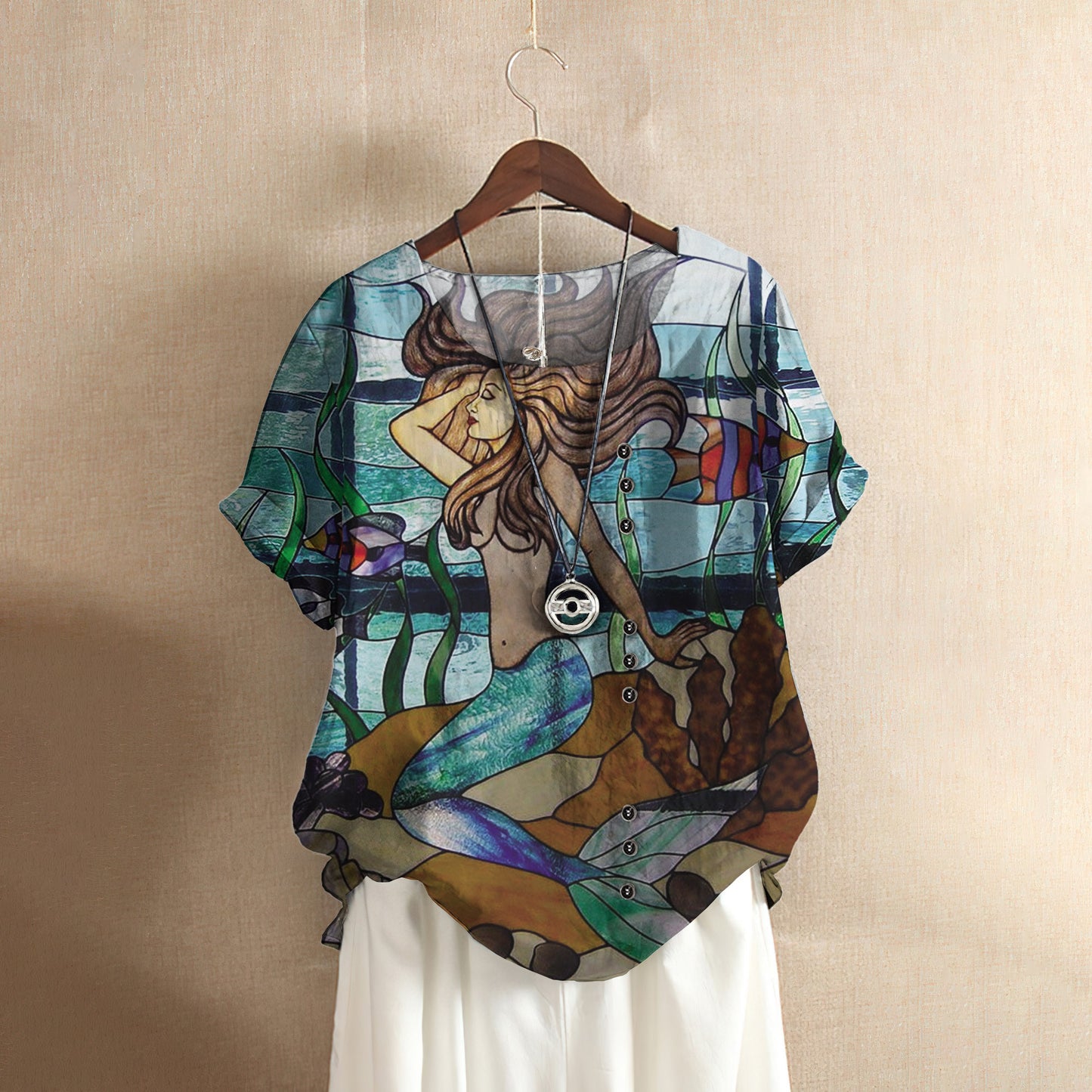 Mermaid Casual Short Sleeve Shirt | Summer Blouse | Women Cotton T-shirt