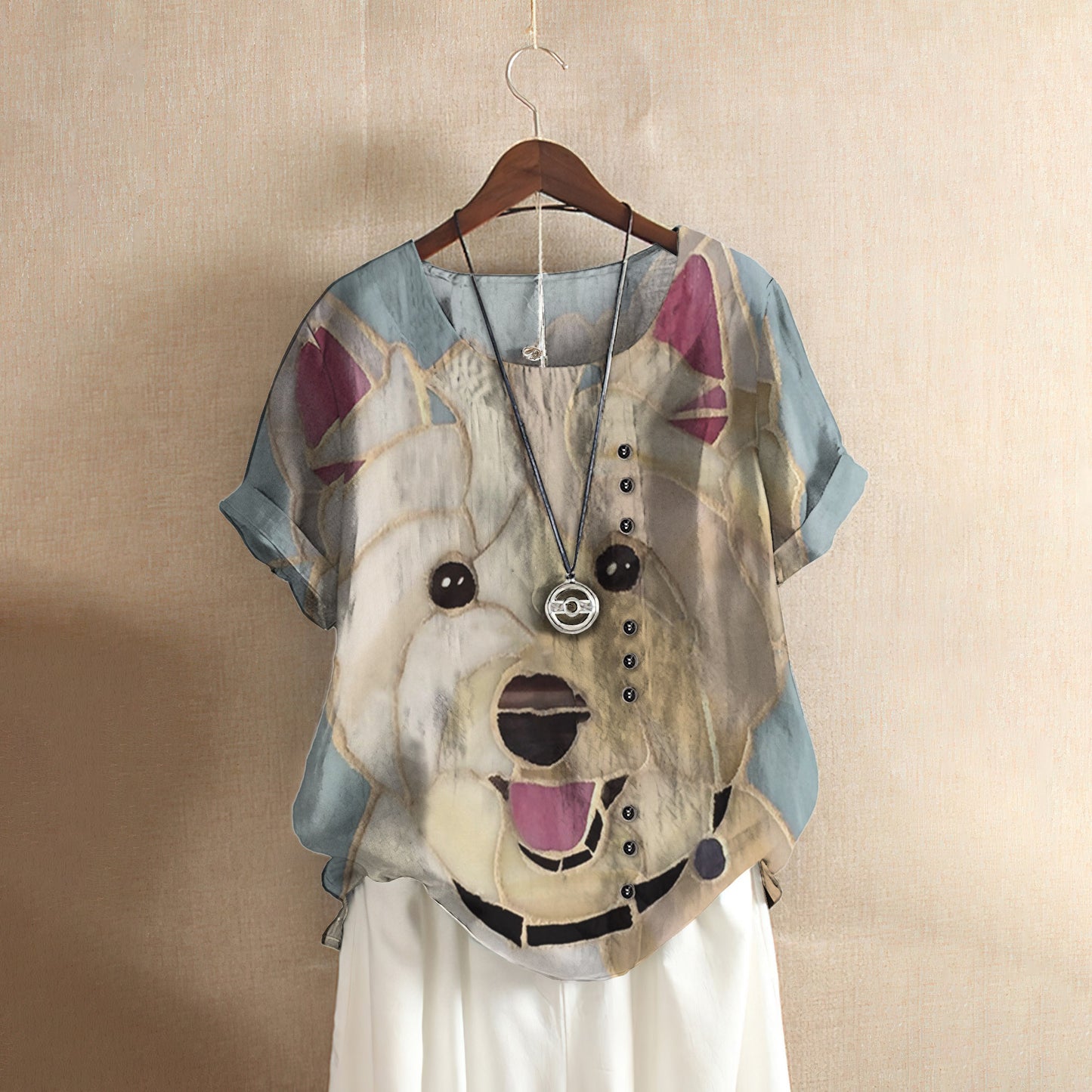 Westie Casual Short Sleeve Shirt | Summer Blouse | Women Cotton T-shirt