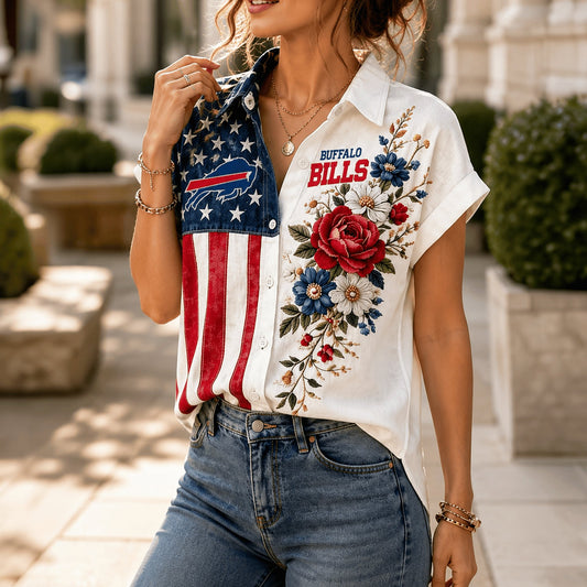 PREMIUM NFL X BUF EXCLUSIVE Floral American Flag Linen Shirt