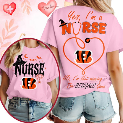 Premium NFL X CIN Night Shift Never Misses Game Day Halloween Nurse 3D Shirt