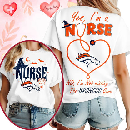 Premium NFL X DEN Night Shift Never Misses Game Day Halloween Nurse 3D Shirt