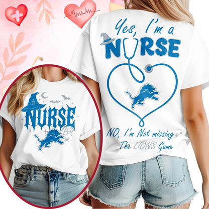 Premium NFL X DET Night Shift Never Misses Game Day Halloween Nurse 3D Shirt