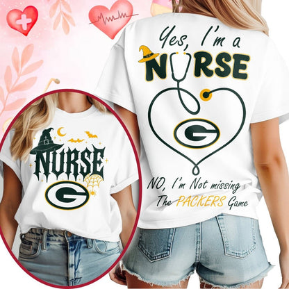 Premium NFL X GB Night Shift Never Misses Game Day Halloween Nurse 3D Shirt