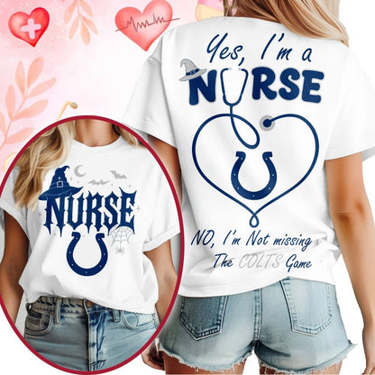 Premium NFL X IND Night Shift Never Misses Game Day Halloween Nurse 3D Shirt
