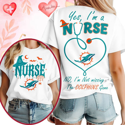 Premium NFL X MIA Night Shift Never Misses Game Day Halloween Nurse 3D Shirt