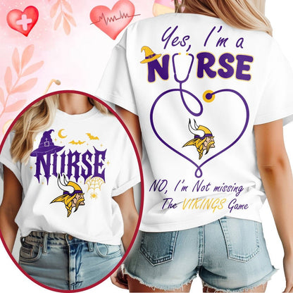Premium NFL X MIN Night Shift Never Misses Game Day Halloween Nurse 3D Shirt