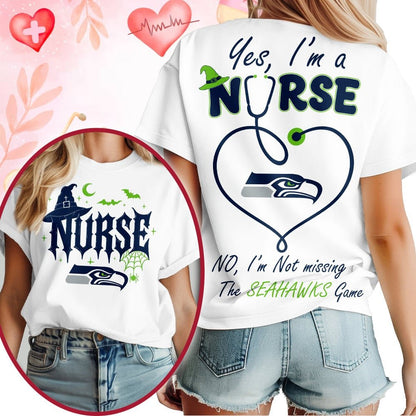 Premium NFL X SEA Night Shift Never Misses Game Day Halloween Nurse 3D Shirt