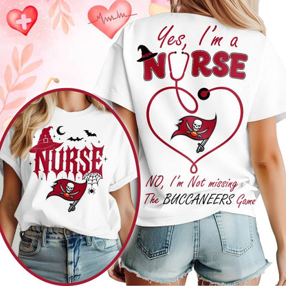 Premium NFL X TB Night Shift Never Misses Game Day Halloween Nurse 3D Shirt
