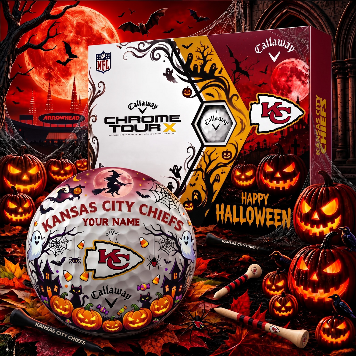SIGNATURE NFL X KCC EXCLUSIVE PERSONALIZED  HALLOWEEN HORROR FAIRWAY GOLF BALL COLLECTION V3