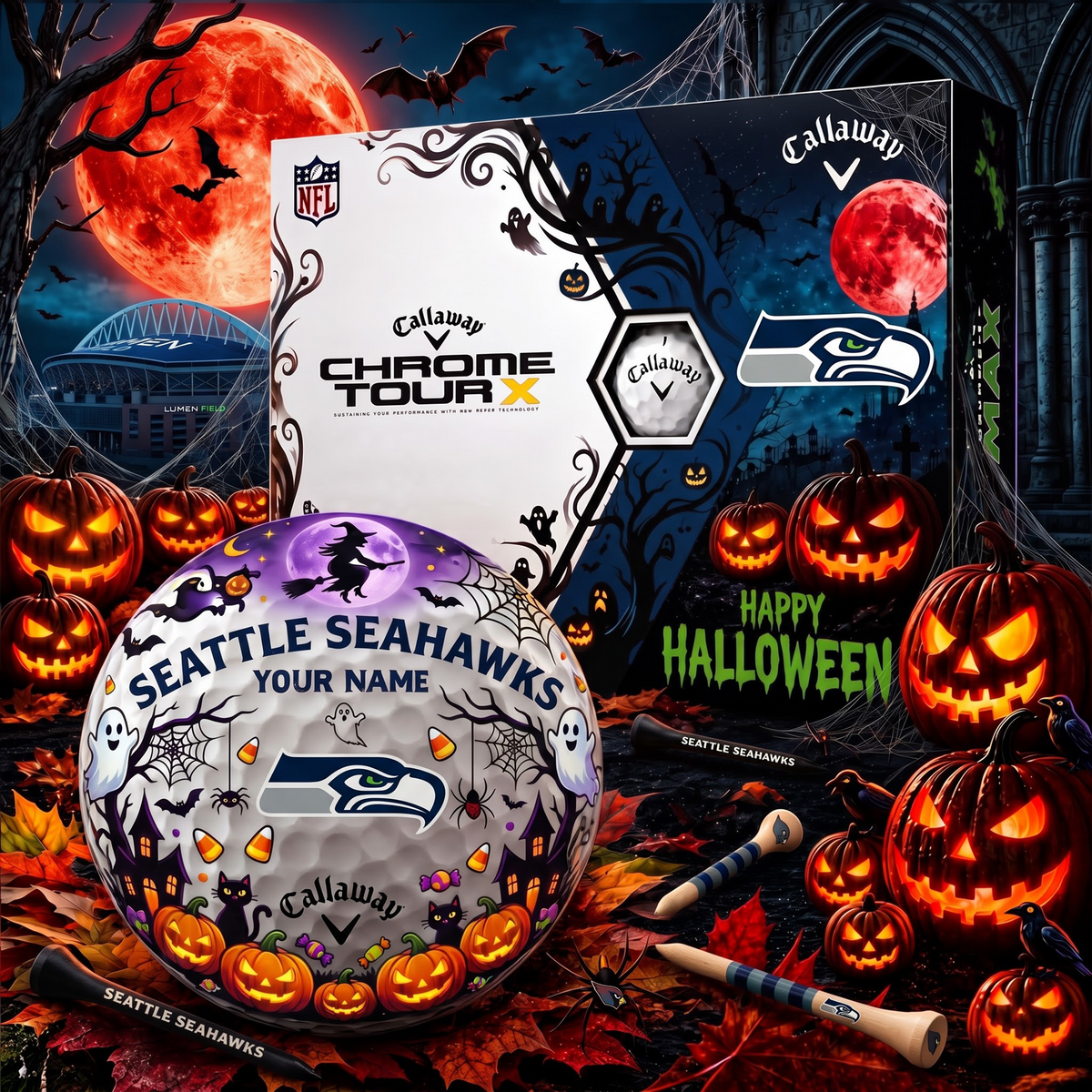 SIGNATURE NFL X SS EXCLUSIVE PERSONALIZED  HALLOWEEN HORROR FAIRWAY GOLF BALL COLLECTION V3