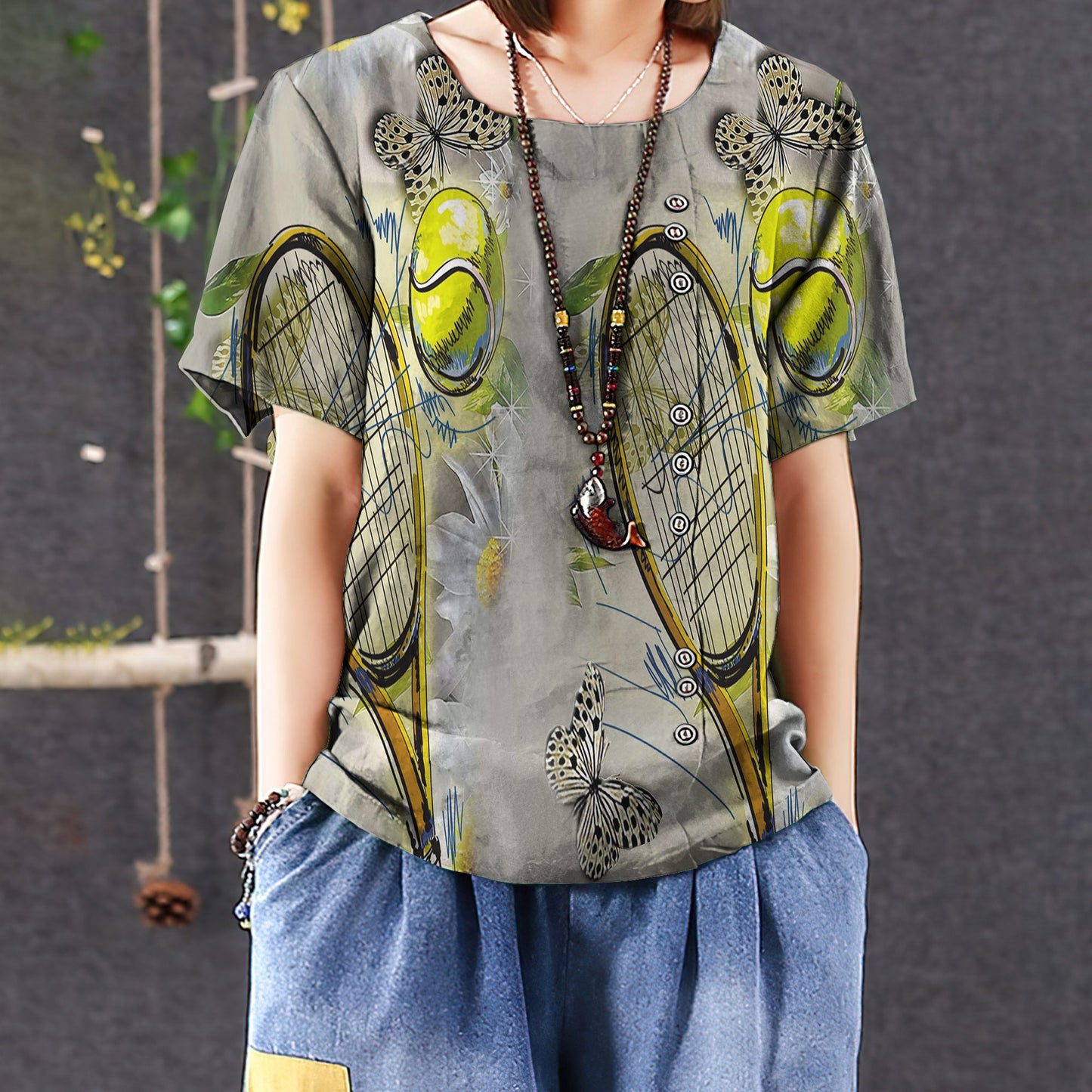 Tennis Casual Short Sleeve Shirt | Summer Blouse | Women Cotton T-shirt