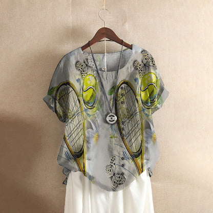 Tennis Casual Short Sleeve Shirt | Summer Blouse | Women Cotton T-shirt