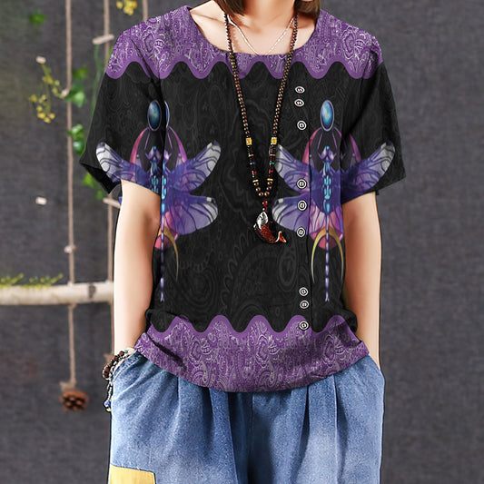 Dragonfly Awesome Casual Short Sleeve Shirt | Summer Blouse | Women Cotton T-shirt