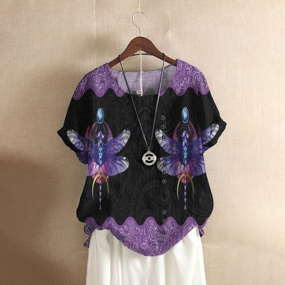 Dragonfly Awesome Casual Short Sleeve Shirt | Summer Blouse | Women Cotton T-shirt