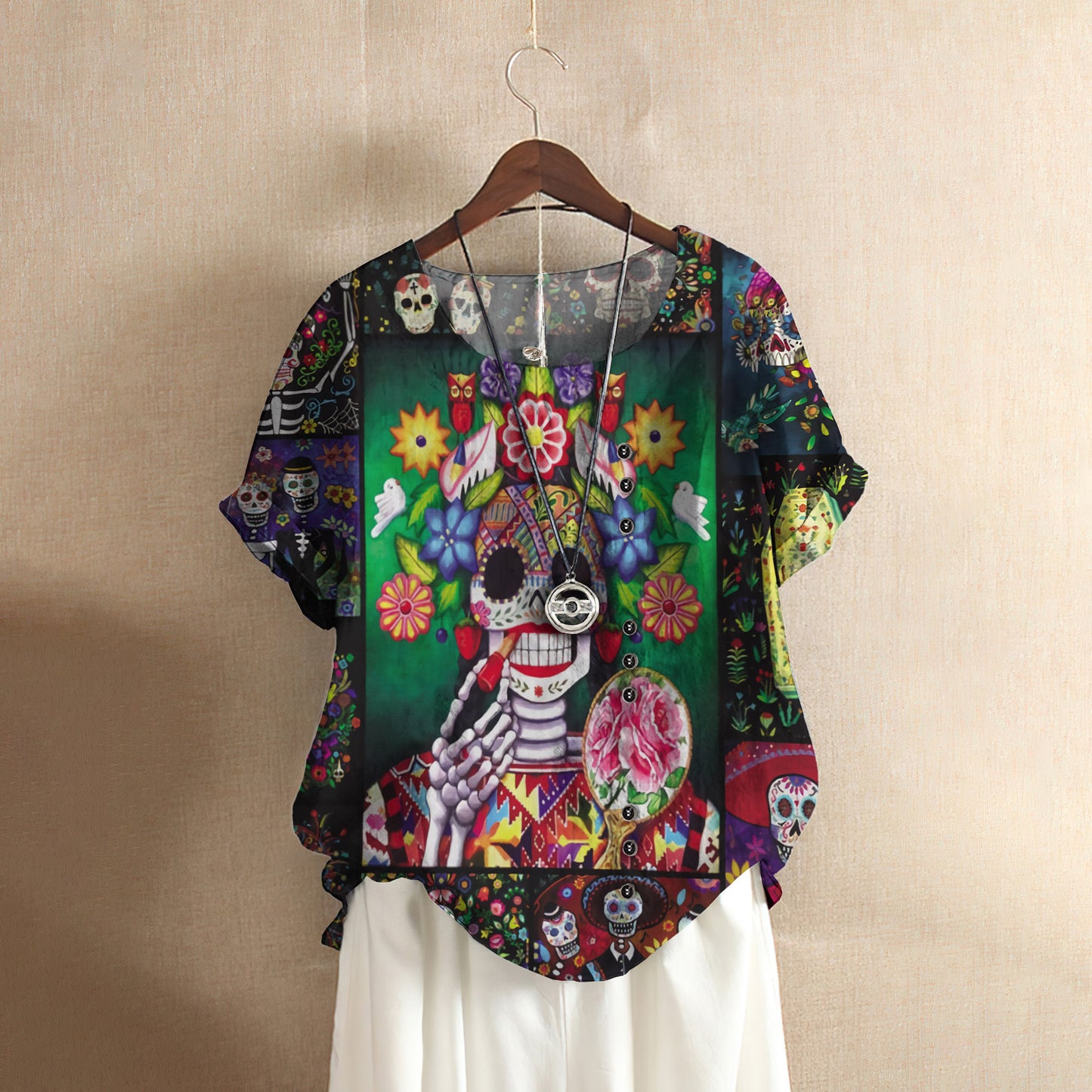Day Of The Dead Frame Casual Short Sleeve Shirt | Summer Blouse | Women Cotton T-shirt