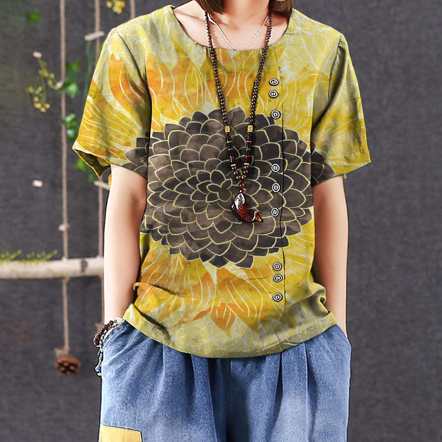 Sunflower Casual Short Sleeve Shirt | Summer Blouse | Women Cotton T-shirt