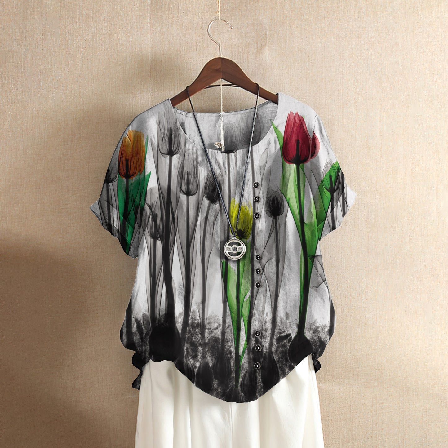 Tulip Casual Short Sleeve Shirt | Summer Blouse | Women Cotton T-shirt