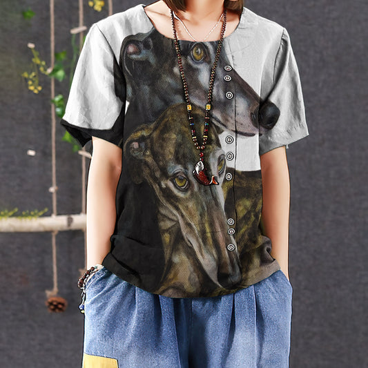 Galgo Espanol Casual Short Sleeve Shirt | Summer Blouse | Women Cotton T-shirt