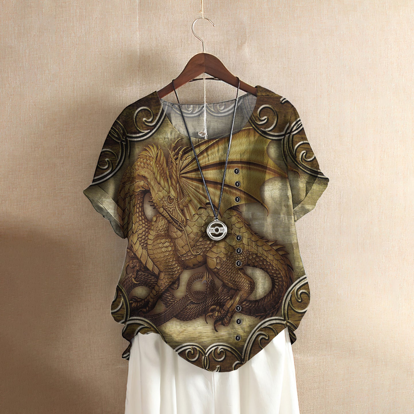 Dragon Casual Short Sleeve Shirt | Summer Blouse | Women Cotton T-shirt