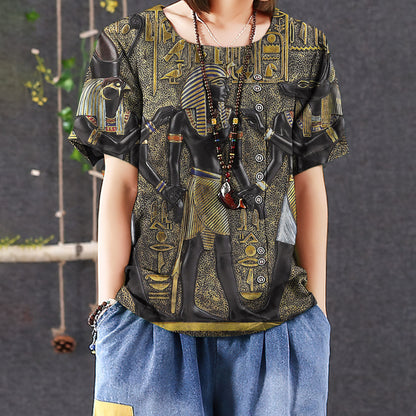 Egyptian Pharaoh Casual Short Sleeve Shirt | Summer Blouse | Women Cotton T-shirt