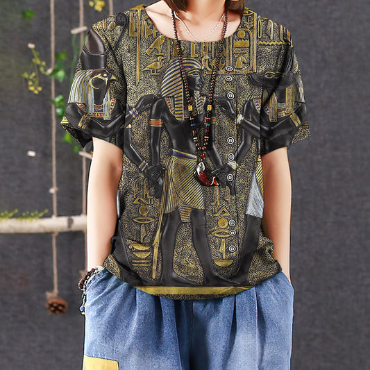 Egyptian Pharaoh Casual Short Sleeve Shirt | Summer Blouse | Women Cotton T-shirt