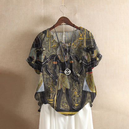 Egyptian Pharaoh Casual Short Sleeve Shirt | Summer Blouse | Women Cotton T-shirt