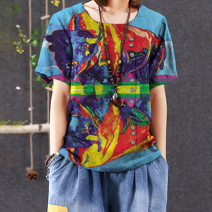 American Bison Reflection Casual Short Sleeve Shirt | Summer Blouse | Women Cotton T-shirt