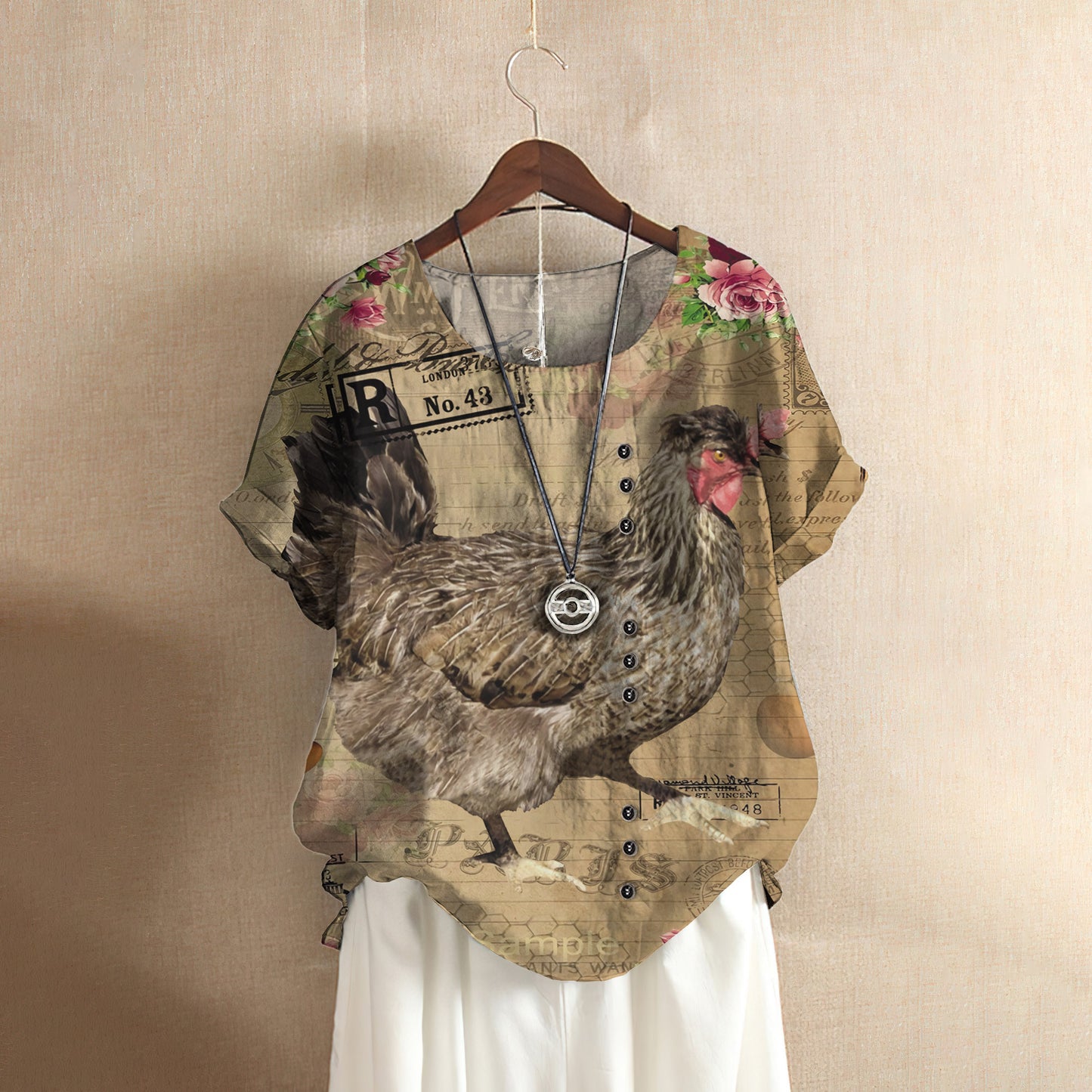 Rooster Casual Short Sleeve Shirt | Summer Blouse | Women Cotton T-shirt