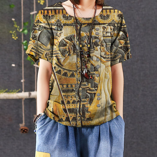 Egyptian Pharaoh Casual Short Sleeve Shirt | Summer Blouse | Women Cotton T-shirt