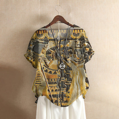 Egyptian Pharaoh Casual Short Sleeve Shirt | Summer Blouse | Women Cotton T-shirt