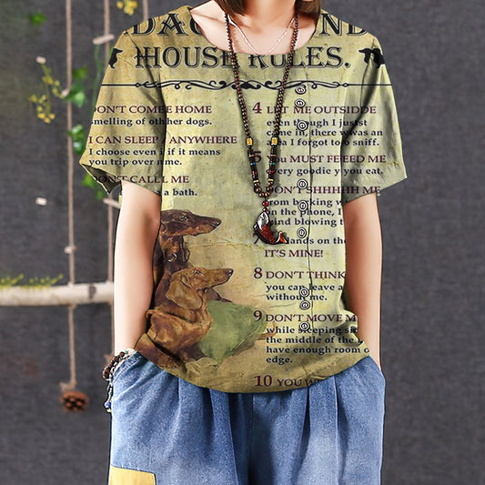 A Dachshund'S House Rules Casual Short Sleeve Shirt | Summer Blouse | Women Cotton T-shirt