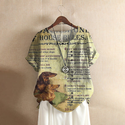 A Dachshund'S House Rules Casual Short Sleeve Shirt | Summer Blouse | Women Cotton T-shirt