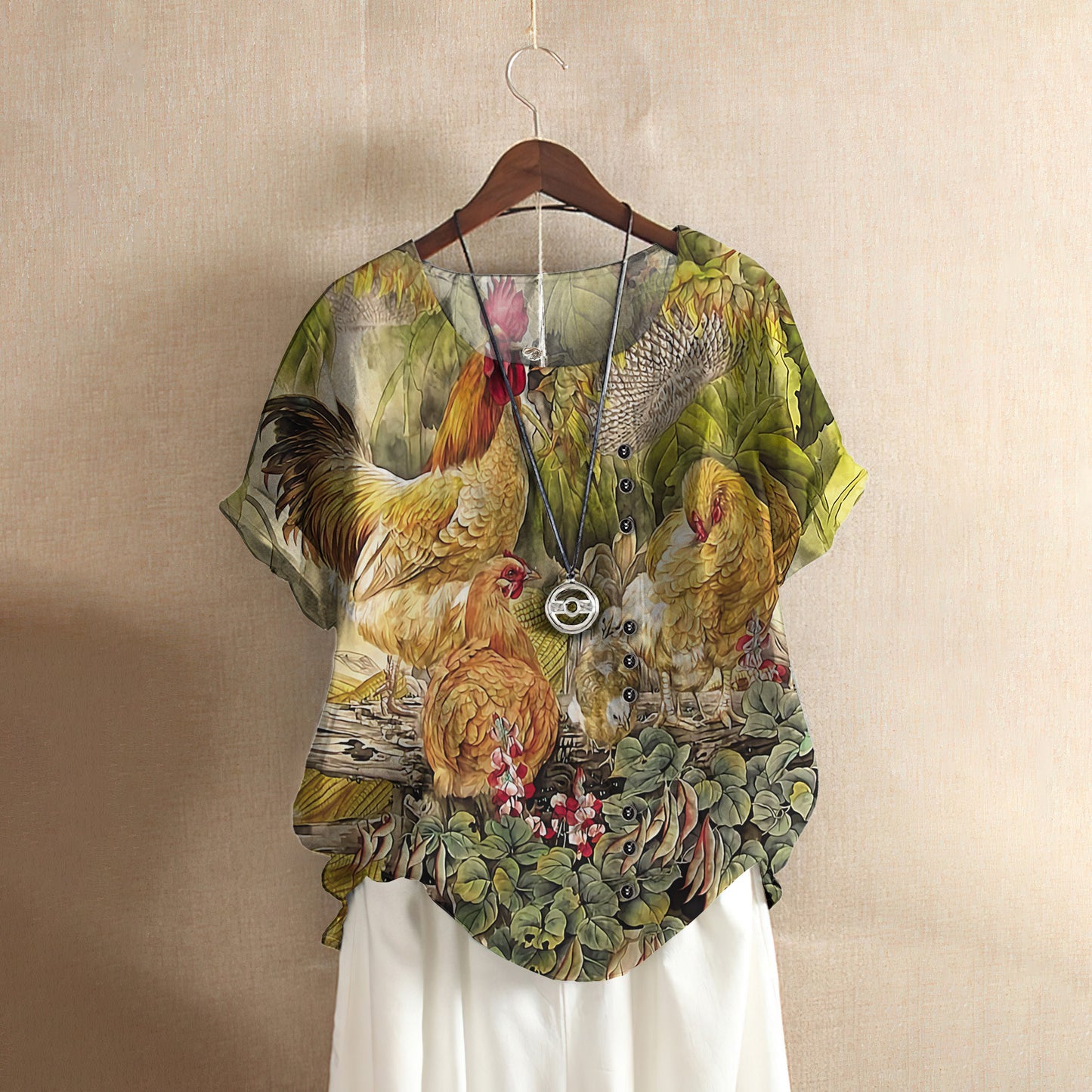 Rooster Family Casual Short Sleeve Shirt | Summer Blouse | Women Cotton T-shirt