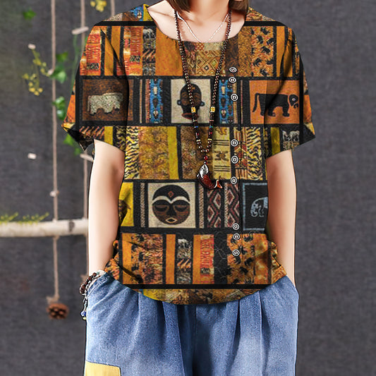 African Casual Short Sleeve Shirt | Summer Blouse | Women Cotton T-shirt