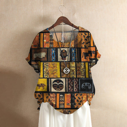 African Casual Short Sleeve Shirt | Summer Blouse | Women Cotton T-shirt