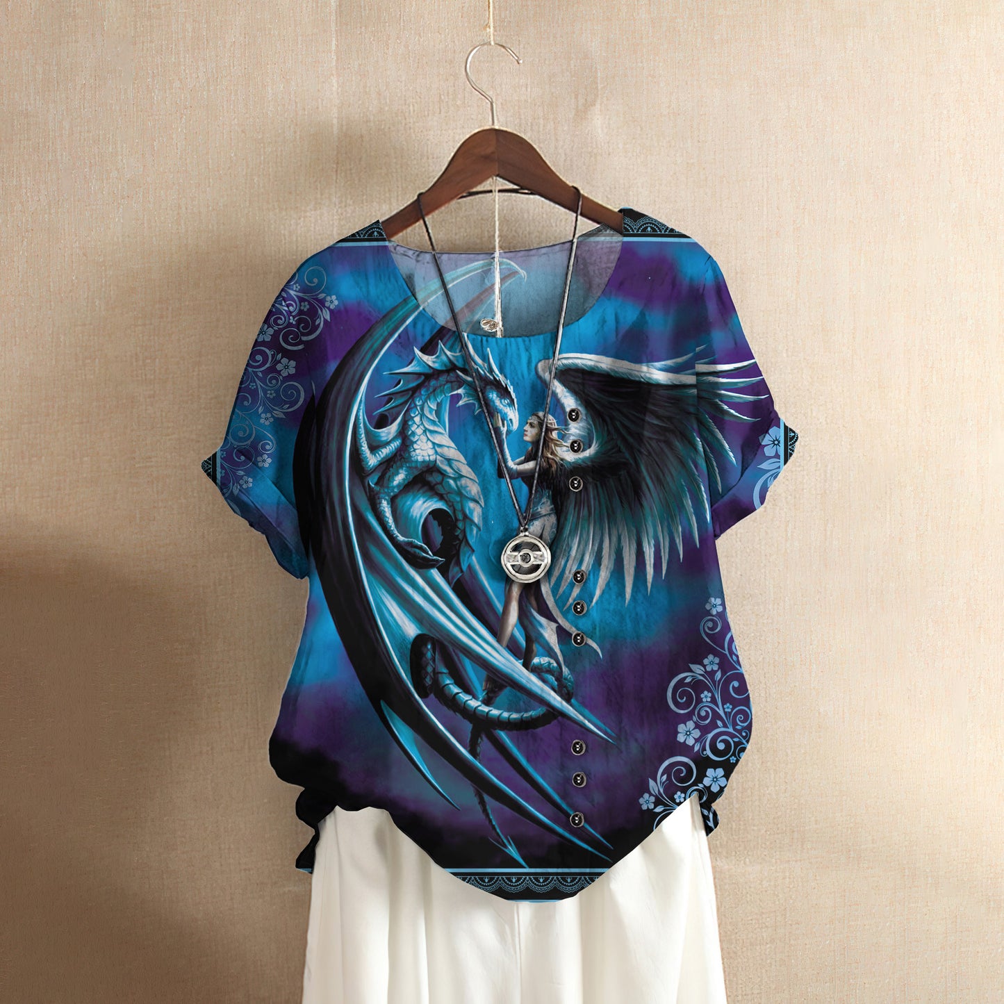 Dragon Casual Short Sleeve Shirt | Summer Blouse | Women Cotton T-shirt