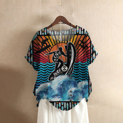 Live To Surf Casual Short Sleeve Shirt | Summer Blouse | Women Cotton T-shirt