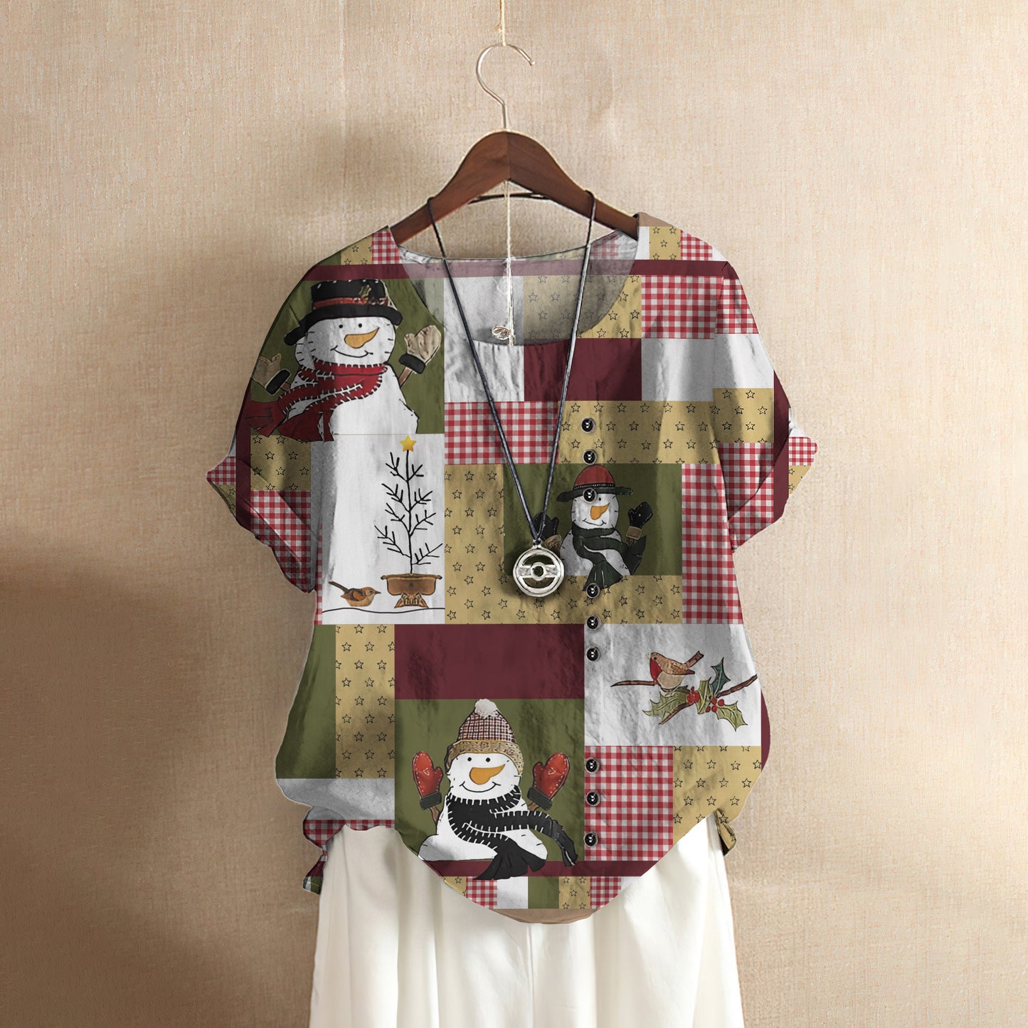 Christmas Snowman Casual Short Sleeve Shirt | Summer Blouse | Women Cotton T-shirt