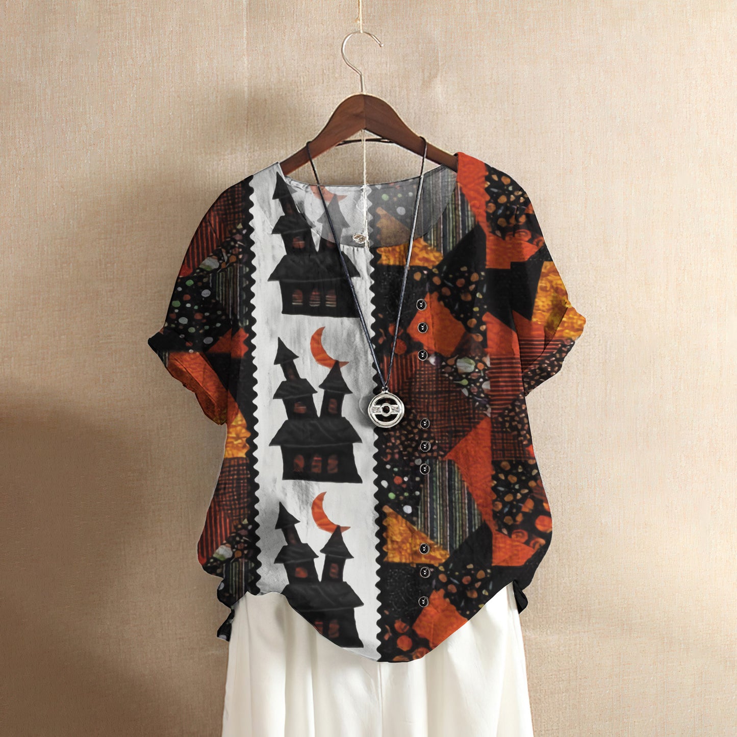 Halloween House Casual Short Sleeve Shirt | Summer Blouse | Women Cotton T-shirt