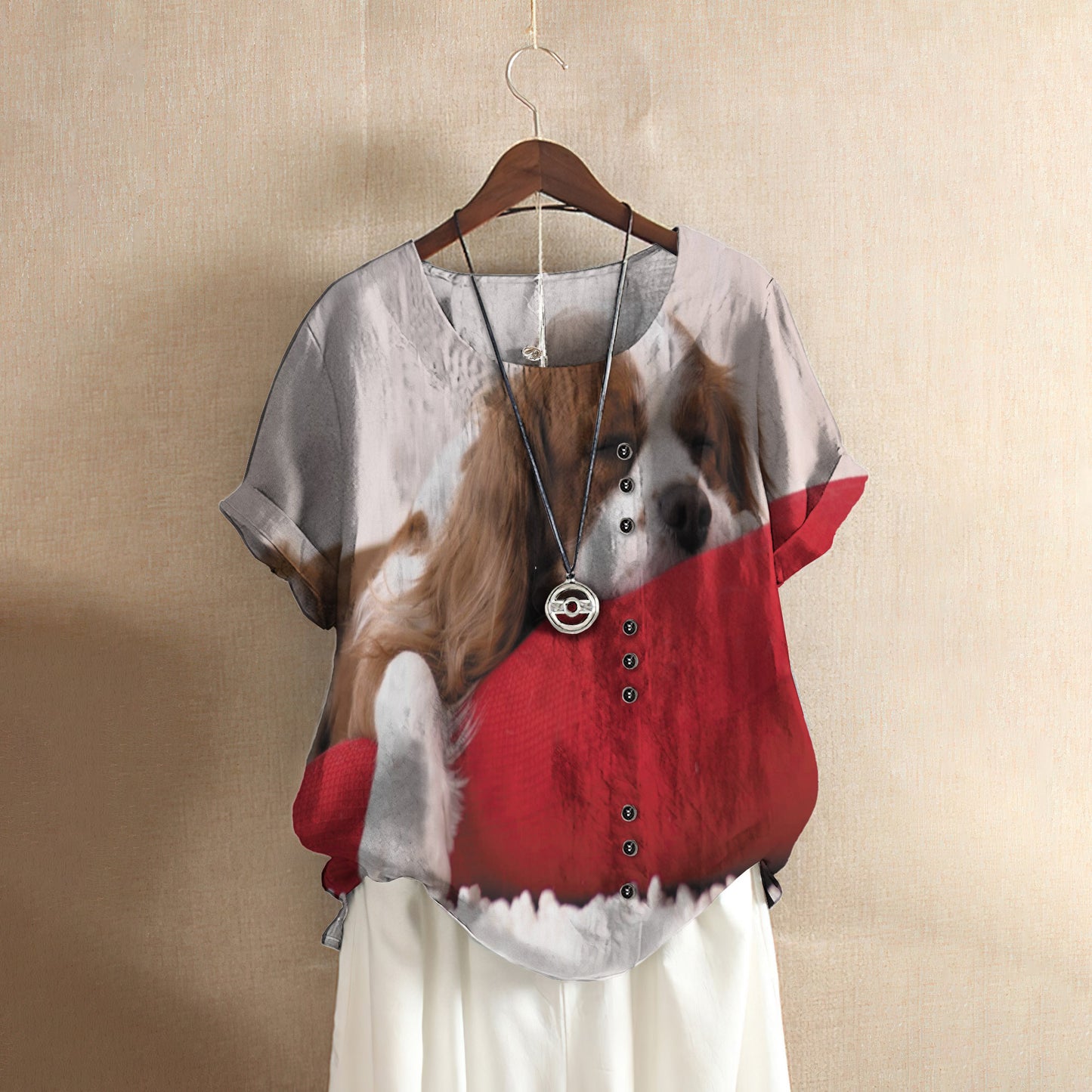 Charles Cavalier Spaniel Casual Short Sleeve Shirt | Summer Blouse | Women Cotton T-shirt