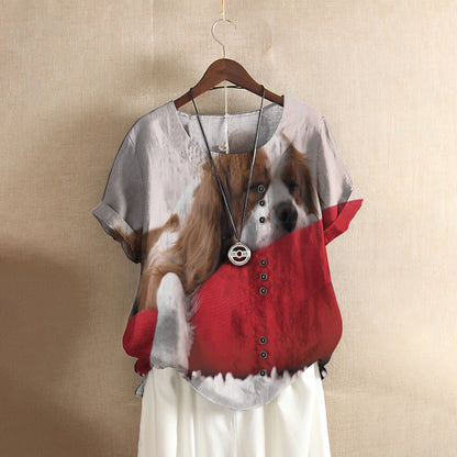 Charles Cavalier Spaniel Casual Short Sleeve Shirt | Summer Blouse | Women Cotton T-shirt