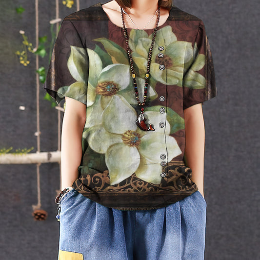Magnolia Casual Short Sleeve Shirt | Summer Blouse | Women Cotton T-Shirt