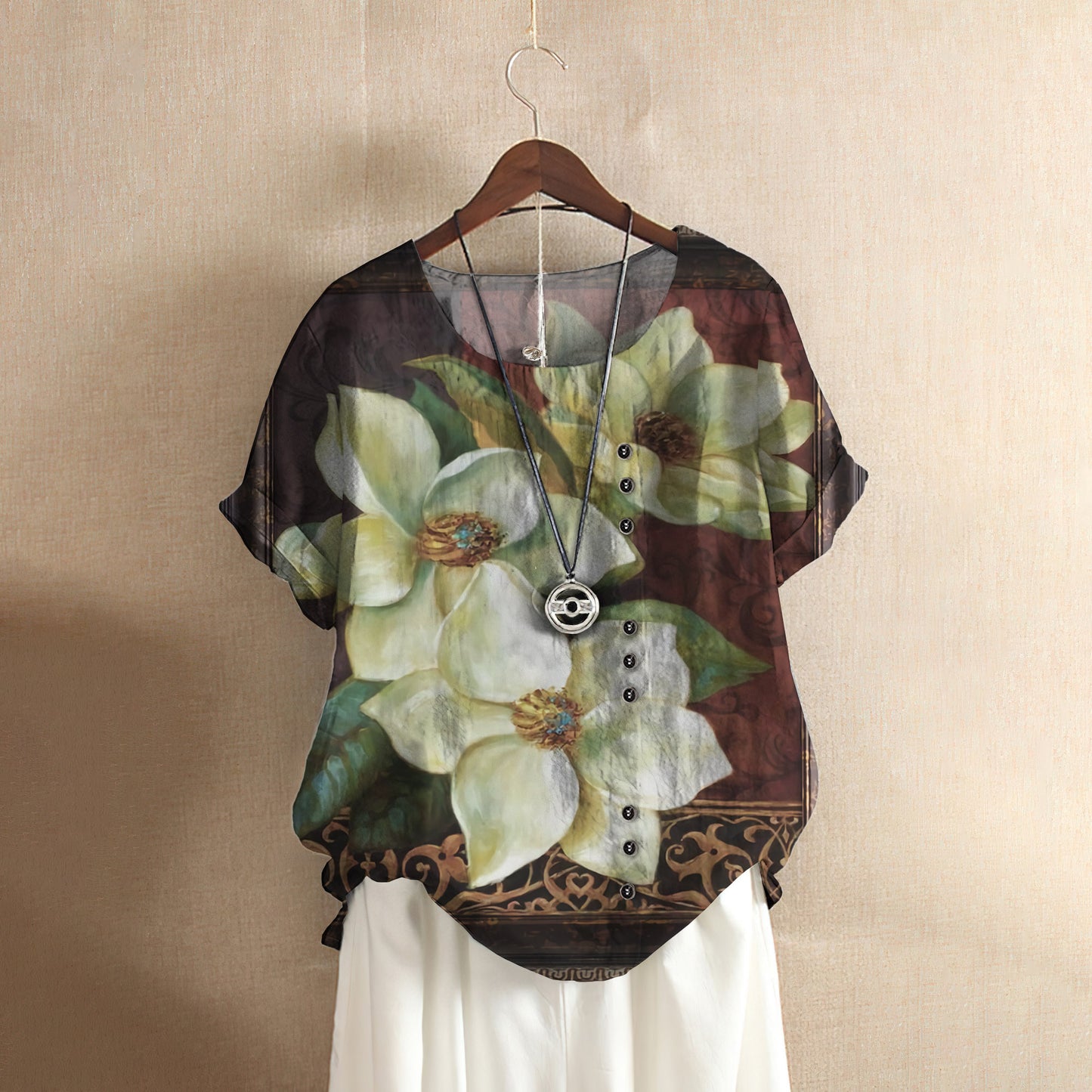 Magnolia Casual Short Sleeve Shirt | Summer Blouse | Women Cotton T-Shirt