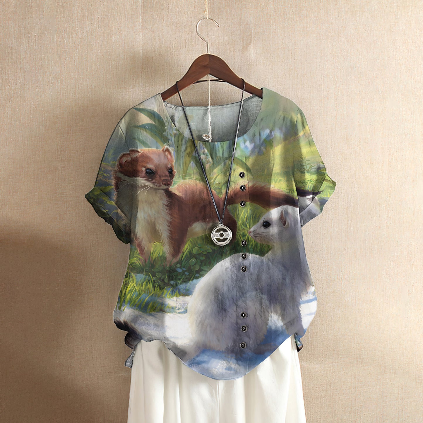 Ferret Casual Short Sleeve Shirt | Summer Blouse | Women Cotton T-Shirt