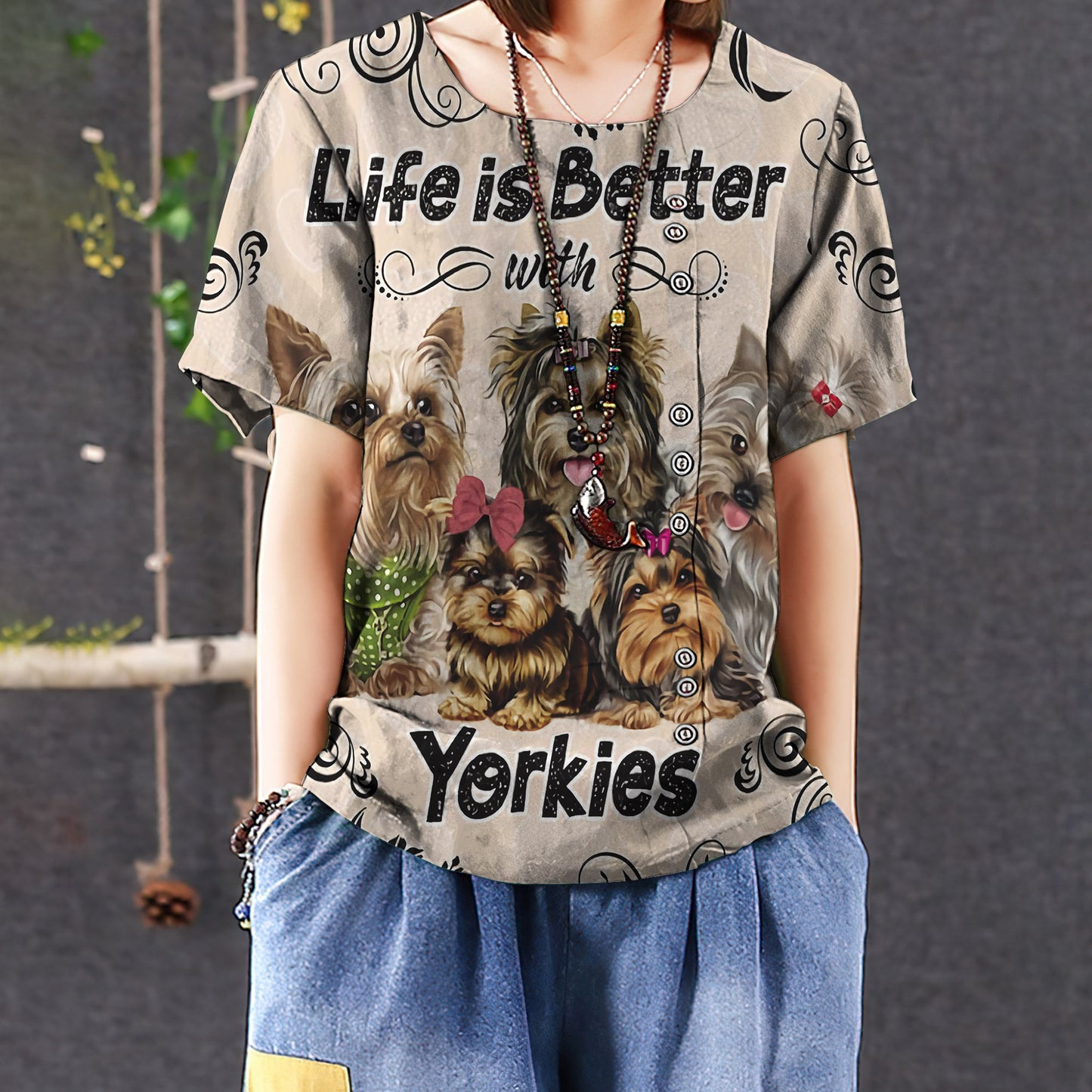 Yorkshire Terrier Life Is Better With Yorkshire Casual Short Sleeve Shirt | Summer Blouse | Women Cotton T-Shirt