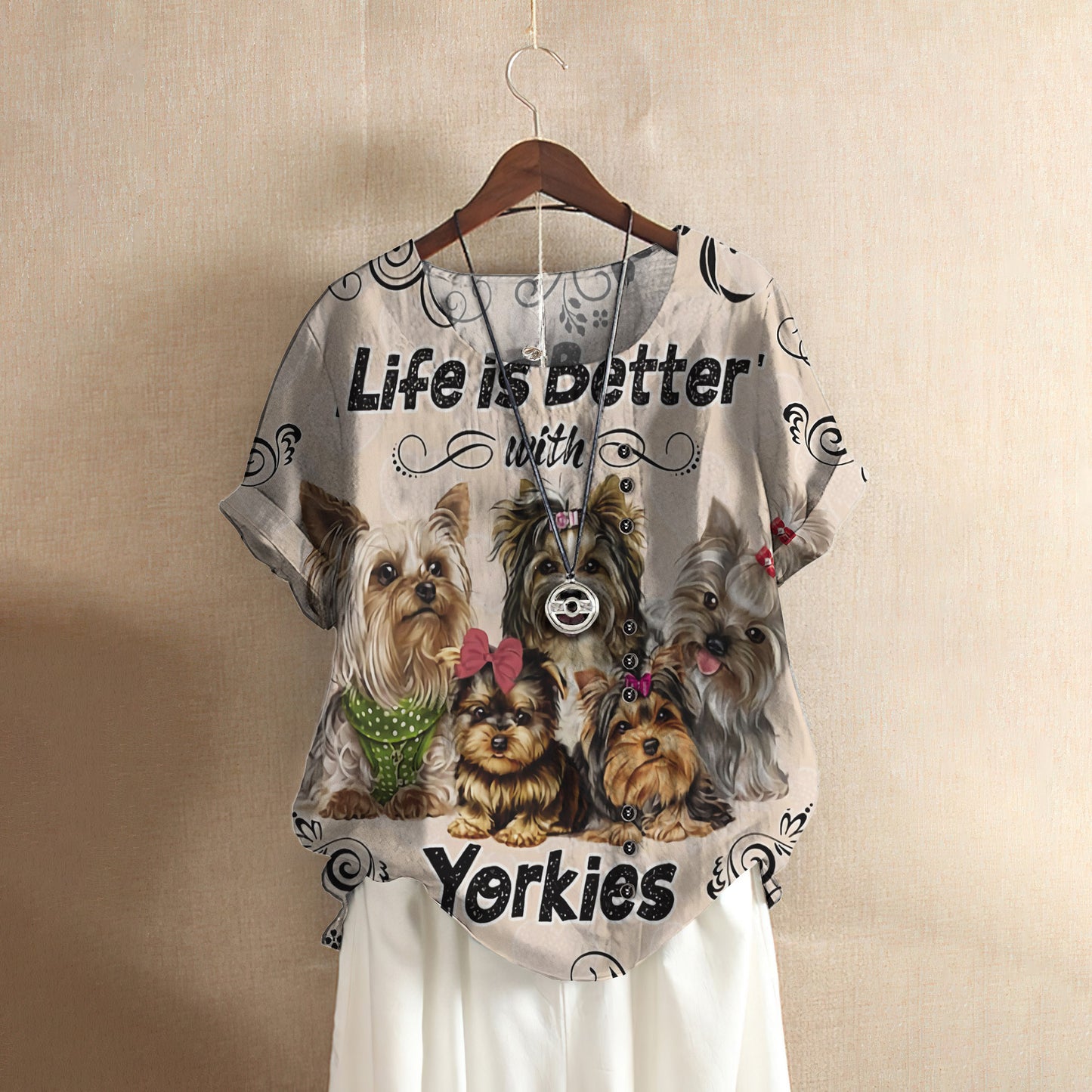Yorkshire Terrier Life Is Better With Yorkshire Casual Short Sleeve Shirt | Summer Blouse | Women Cotton T-Shirt