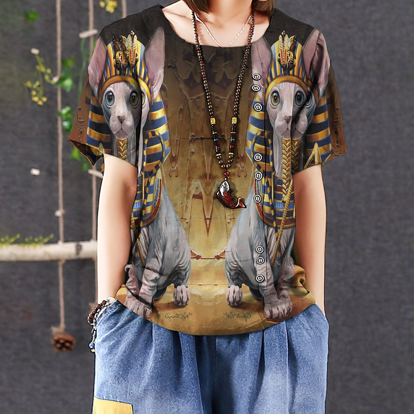 Cat Napoleon Casual Short Sleeve Shirt | Summer Blouse | Women Cotton T-Shirt