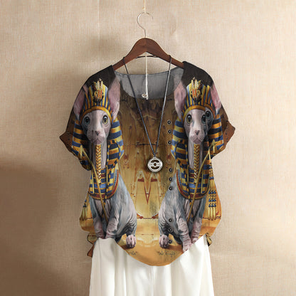 Cat Napoleon Casual Short Sleeve Shirt | Summer Blouse | Women Cotton T-Shirt